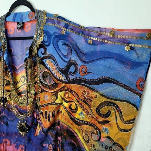 Zeugari Bohemian Silk Beach Cover Up Size Small - Picture 7 of 16